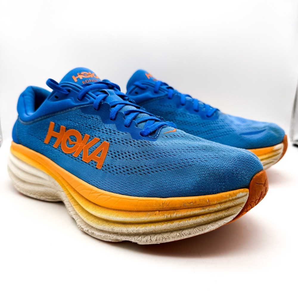 Hoka One One Bondi Men's 14 D Blue Orange Mesh Running Shoes